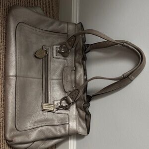 Coach Silver Leather Tote Bag